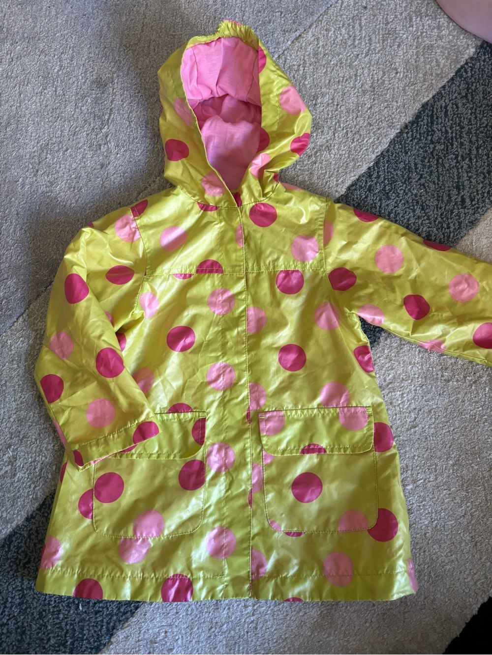 OshKosh B'gosh Kids Yellow Raincoat with Pink Polka Dots and Hood Size 5